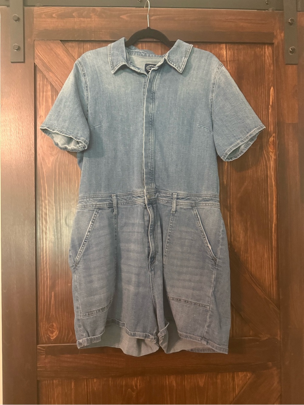 Denim Short Jumpsuit in Light Blue